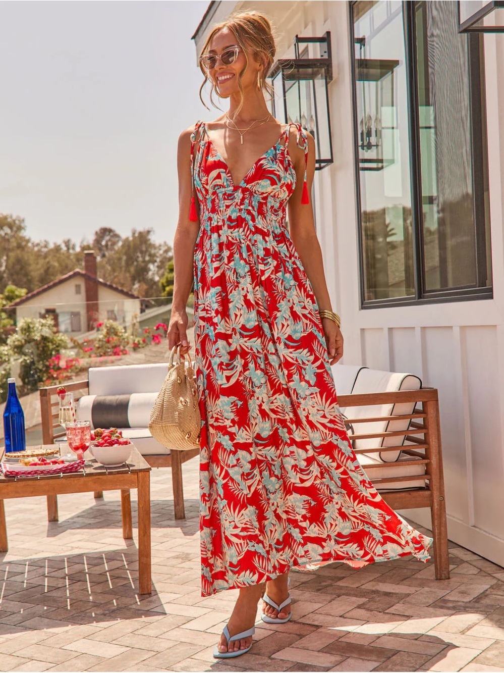 Vici Dreamy Coast Tropical Print Tie-Shoulder Maxi Dress Size XL